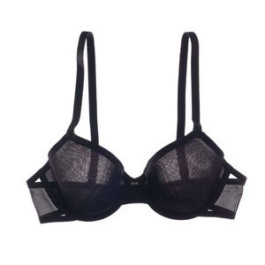 Cuup 42 F Bra The Plunge Underwire Back Closure Sheer Cup Support Black 42F
